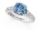 White gold Fancy Blue Cushion  Cut Diamond Pavé Band Solitaire with Four-Prong Setting_4