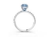 White gold Fancy Blue Cushion  Cut Diamond Pavé Band Solitaire with Four-Prong Setting_6