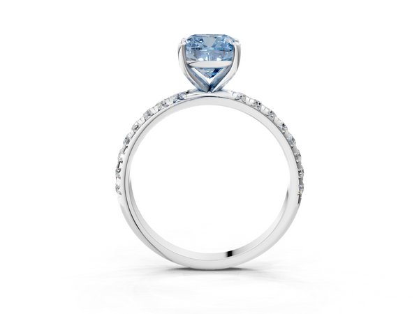 Sterling Silver Cushion Cut Solitaire Engagement Ring Setting for Fancy Blue Center with Single Row Pave Band