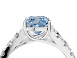 White gold Fancy Blue Cushion  Cut Diamond Pavé Band Solitaire with Four-Prong Setting_7