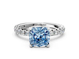 White gold Fancy Blue Cushion  Cut Diamond Pavé Band with Four-Prong Setting_12