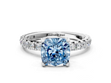 White gold Fancy Blue Cushion  Cut Diamond Pavé Band with Four-Prong Setting_16
