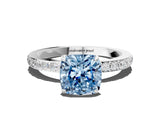 White gold Fancy Blue Cushion Cut Diamond Pavé Engagement Ring with Round  Accents and Prong Setting_108