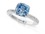 White gold Fancy Blue Cushion Cut Diamond Pavé Engagement Ring with Round  Accents and Prong Setting_109