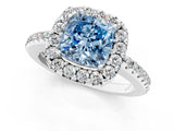 White gold Fancy Blue Cushion Cut Diamond Pavé Halo Ring with Four-Prong Setting_48