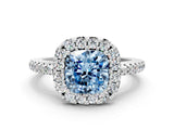 White gold Fancy Blue Cushion Cut Diamond Pavé Halo Ring with Four-Prong Setting_48