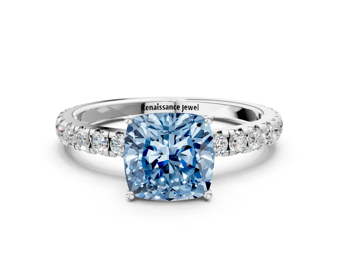 White gold Fancy Blue Cushion Cut Diamond Pavé Solitaire Engagement Ring with Four-Prong Setting_83
