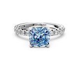 White gold Fancy Blue Cushion Cut Diamond Pavé Solitaire Ring with Round Band and Prong Setting_12
