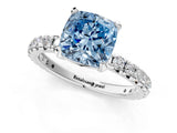 White gold Fancy Blue Cushion Cut Diamond Pavé Solitaire Ring with Round Band and Prong Setting_13