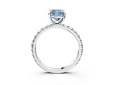 White gold Fancy Blue Cushion Cut Diamond Pavé Solitaire Ring with Round Band and Prong Setting_15