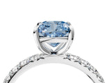 White gold Fancy Blue Cushion Cut Diamond Pavé Solitaire Ring with Round Band and Prong Setting_16