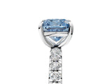 White gold Fancy Blue Cushion Cut Diamond Pavé Solitaire Ring with Round Band and Prong Setting_17