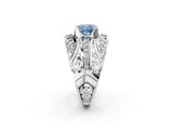 White gold Fancy Blue Cushion Cut Diamond Pave Art Deco Split Shank Ring with Four-Prong Setting_2