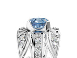 White gold Fancy Blue Cushion Cut Diamond Pave Art Deco Split Shank Ring with Four-Prong Setting_5