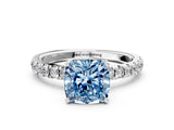 White gold Fancy Blue Cushion Cut Diamond Pave Band Solitaire Ring with Round  and Prong Setting_130