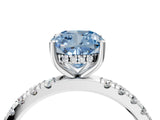 White gold Fancy Blue Cushion Cut Diamond Pave Band Solitaire Ring with Round  and Prong Setting_134