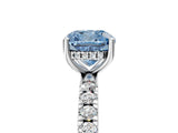 White gold Fancy Blue Cushion Cut Diamond Pave Band Solitaire Ring with Round  and Prong Setting_135