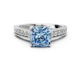 White gold Fancy Blue Cushion  Cut Diamond Pave Band with Four-Prong Setting_19