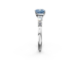 White gold Fancy Blue Cushion  Cut Diamond Ring with Baguette Side Stones, Channel Set Band, and Four-Prong Setting_5