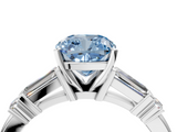 White gold Fancy Blue Cushion  Cut Diamond Ring with Baguette Side Stones, Channel Set Band, and Four-Prong Setting_7