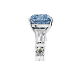 White gold Fancy Blue Cushion  Cut Diamond Ring with Baguette Side Stones, Channel Set Band, and Four-Prong Setting_8