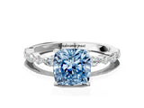 White gold Fancy Blue Cushion Cut Diamond Ring with Marquise and Round  Side Stones and Four-Prong Setting_64