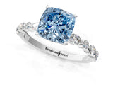 White gold Fancy Blue Cushion Cut Diamond Ring with Marquise and Round  Side Stones and Four-Prong Setting_65
