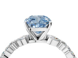 White gold Fancy Blue Cushion Cut Diamond Ring with Marquise and Round  Side Stones and Four-Prong Setting_68