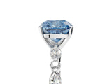 White gold Fancy Blue Cushion Cut Diamond Ring with Marquise and Round  Side Stones and Four-Prong Setting_69