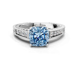 White gold Fancy Blue Cushion Cut Diamond Ring with Milgrain Pavé Band and Four-Prong Setting_32