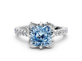 White gold Fancy Blue Cushion Cut Diamond Ring with Pavé Band and Floral Prong Setting_39