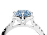 White gold Fancy Blue Cushion Cut Diamond Ring with Pavé Band and Floral Prong Setting_43