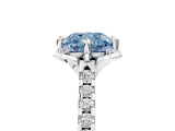 White gold Fancy Blue Cushion Cut Diamond Ring with Pavé Band and Floral Prong Setting_44