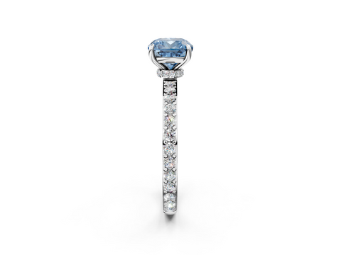 White gold Fancy Blue Cushion  Cut Diamond Ring with Pavé Band and Four-Prong Setting_69