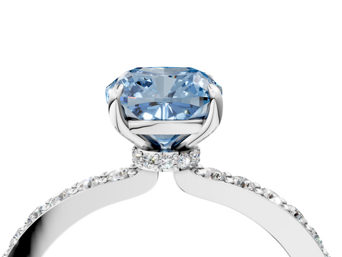 White gold Fancy Blue Cushion  Cut Diamond Ring with Pavé Band and Four-Prong Setting_71