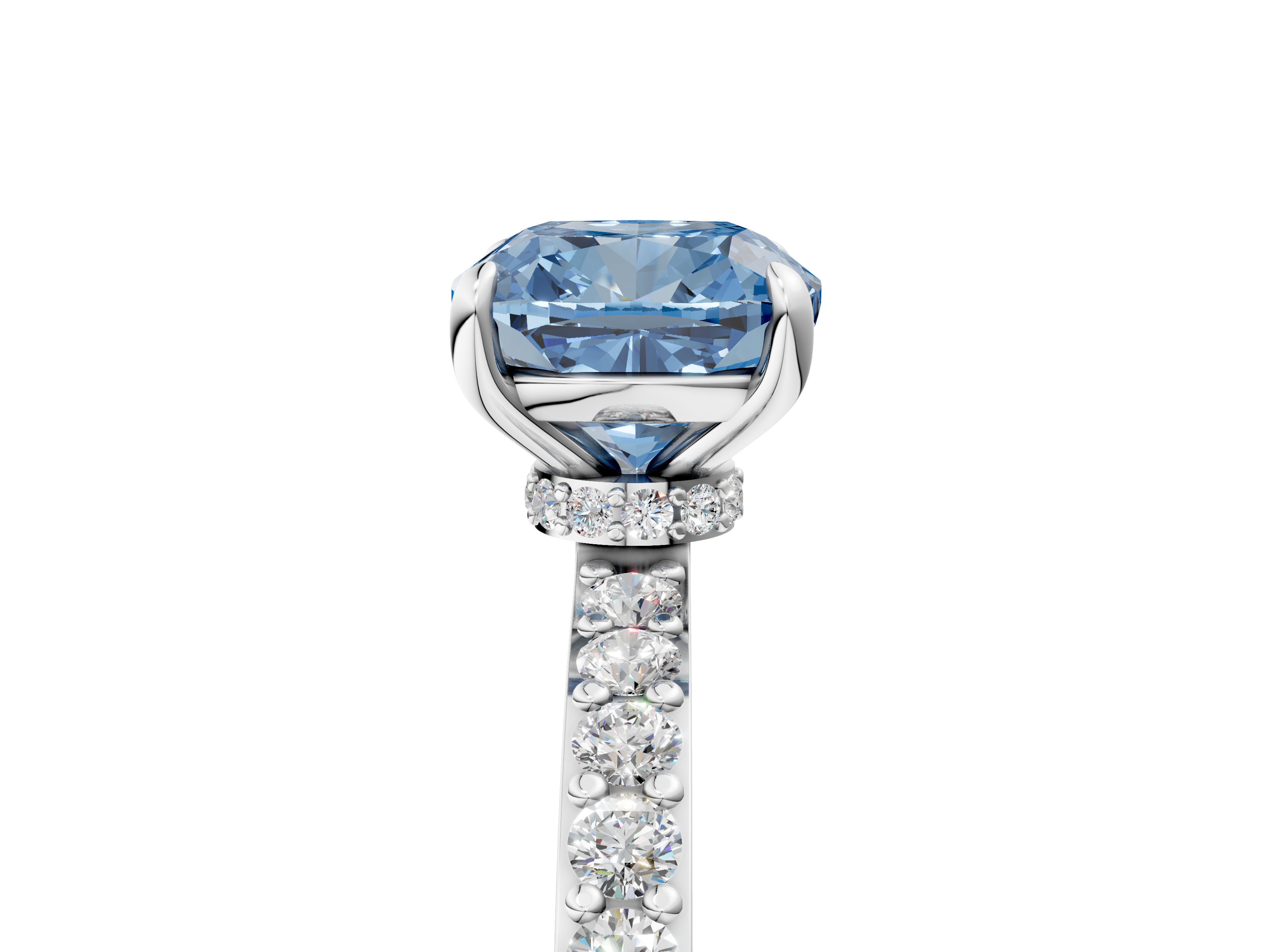 White gold Fancy Blue Cushion  Cut Diamond Ring with Pavé Band and Four-Prong Setting_72
