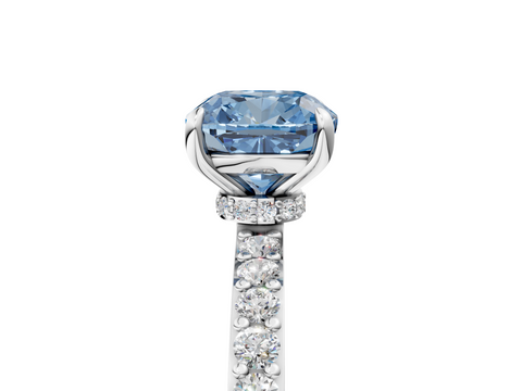 White gold Fancy Blue Cushion  Cut Diamond Ring with Pavé Band and Four-Prong Setting_72