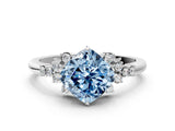 White gold Fancy Blue Cushion Cut Diamond Ring with Side Stones and Four-Prong Setting_145