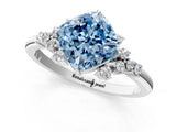 White gold Fancy Blue Cushion Cut Diamond Ring with Side Stones and Four-Prong Setting_146