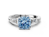 White gold Fancy Blue Cushion  Cut Diamond Ring with Tapered Baguette Side Stones in Four-Prong Setting_3