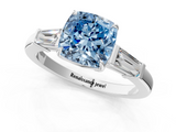 White gold Fancy Blue Cushion  Cut Diamond Ring with Tapered Baguette Side Stones in Four-Prong Setting_4