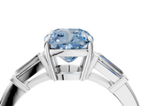 White gold Fancy Blue Cushion  Cut Diamond Ring with Tapered Baguette Side Stones in Four-Prong Setting_7