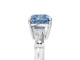 White gold Fancy Blue Cushion  Cut Diamond Ring with Tapered Baguette Side Stones in Four-Prong Setting_8