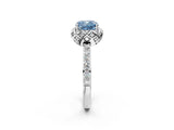 White gold Fancy Blue Cushion Cut Diamond Scalloped Halo Engagement Ring with Round Shared Prong Band_14