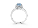 White gold Fancy Blue Cushion Cut Diamond Scalloped Halo Engagement Ring with Round Shared Prong Band_15