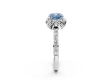 White gold Fancy Blue Cushion Cut Diamond Scalloped Halo Engagement Ring with Round Shared Prong Band_38