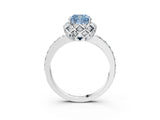 White gold Fancy Blue Cushion Cut Diamond Scalloped Halo Engagement Ring with Round Shared Prong Band_39