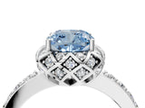 White gold Fancy Blue Cushion Cut Diamond Scalloped Halo Engagement Ring with Round Shared Prong Band_40