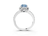 White gold Fancy Blue Cushion Cut Diamond Scalloped Halo Engagement Ring with Round Shared Prong Band_51