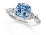 White gold Fancy Blue Cushion Cut Diamond Scattered Round Accent Ring with Prong Setting_14